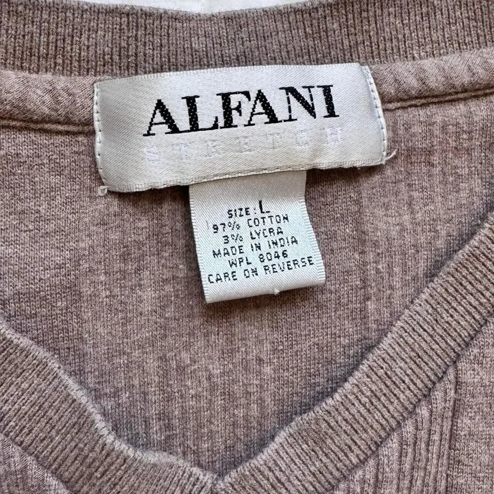 Alfani Vintage y2k 90s brown v neck sweater size L ribbed long sleeve minimalist - Picture 8 of 8